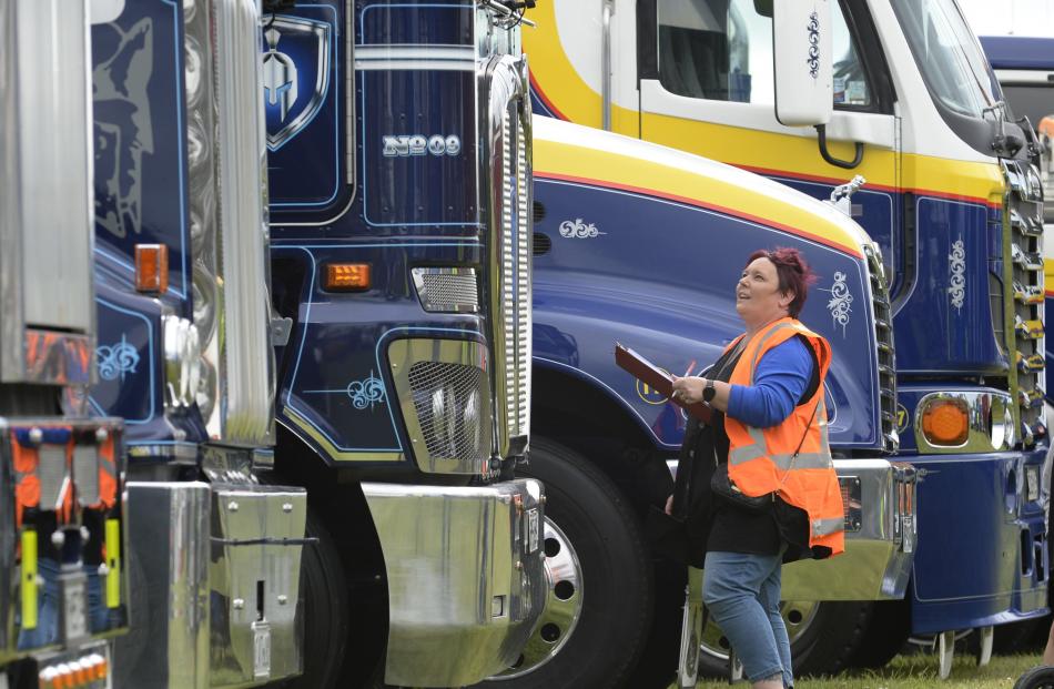 Dunedin truck enthusiast Janine Harman inspects the big gear at the truck show.