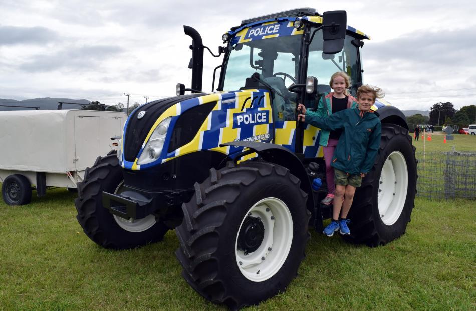 Admiring a police tractor are siblings Jamie (9) and Nina Funnel (7), both of Fairfield.

