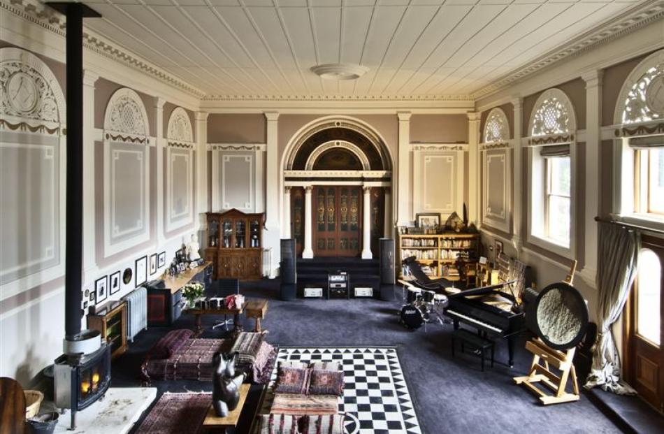 The original synagogue is now a living space. The black and white squares are a Masonic...