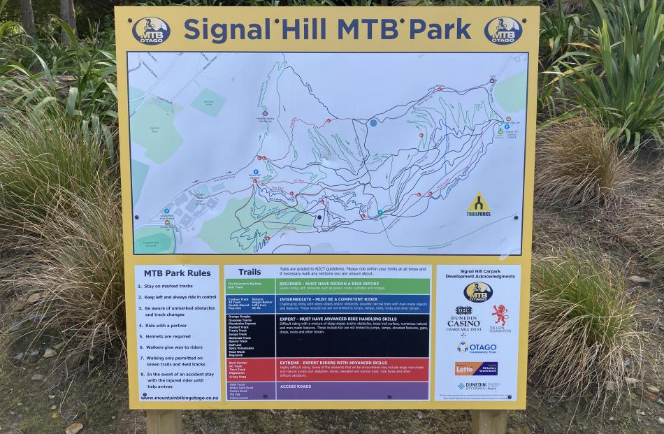 A sign at the base of Signal Hill with details of all the tracks. PHOTOS: JESSICA WILSON

