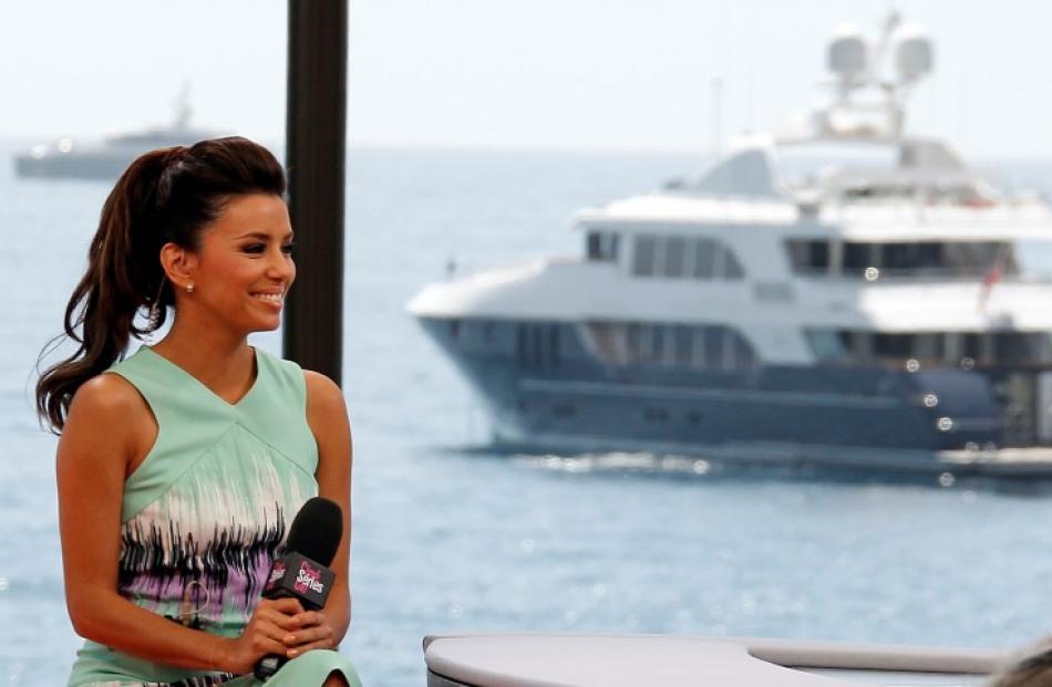 Cast member Eva Longoria attends an interview for the TV series 'Desperate Housewives' during the...