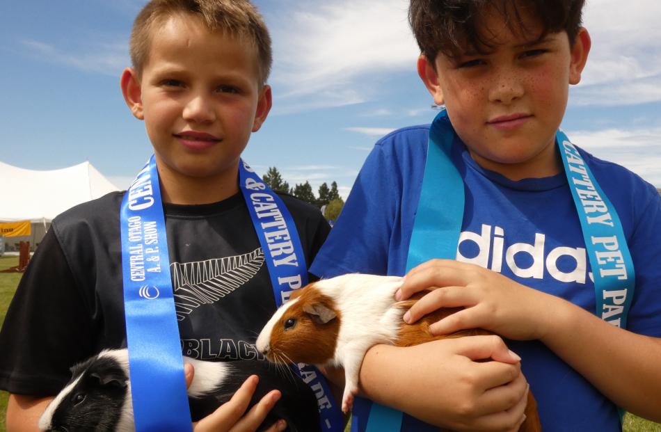 Kioua O’Neill (9, left), of Alexandra, with guinea pig Oreo, and Tane Herbert-Nicho (9), of...