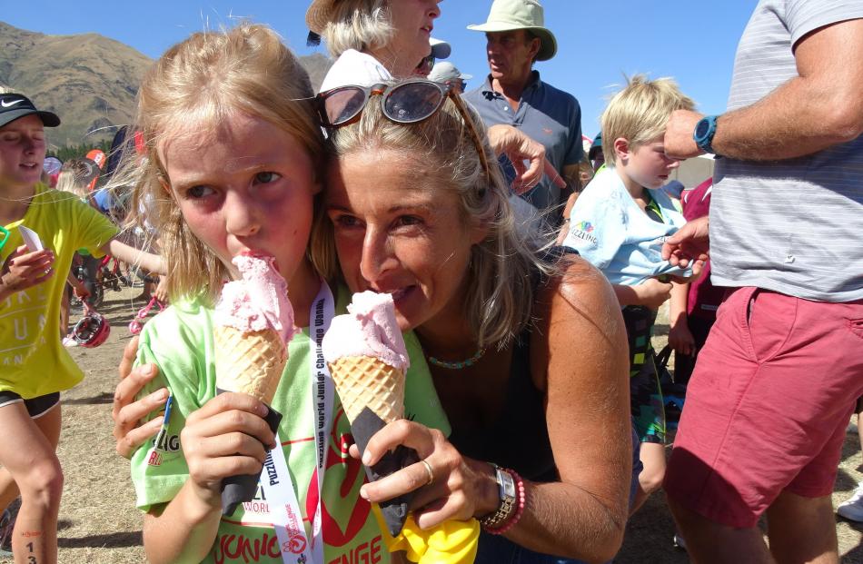 Enjoying a strawberry gelato after the race are Wanaka 
...