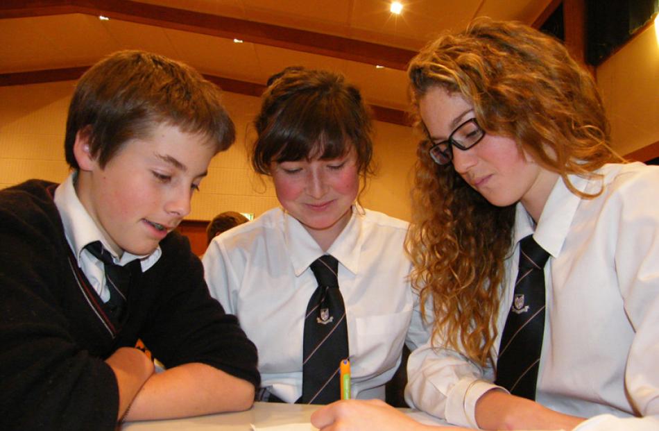 Mt Hutt College team members Rhys Fitzgerald (14), Mikaeli Lalor (15) and Assina Dalglish (14)...