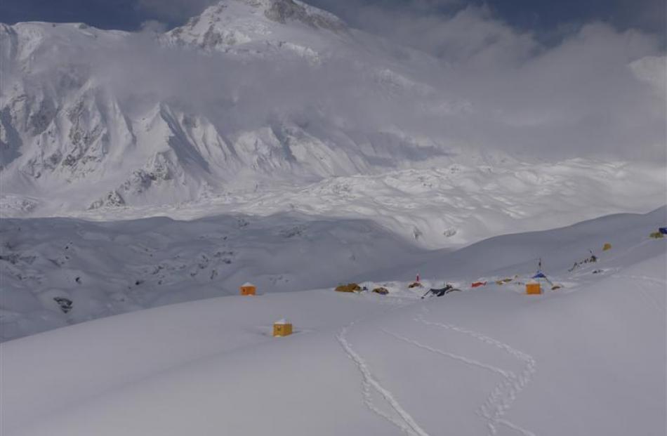 Guy Cotter leads the way to the summit of Manaslu. Photo supplied.