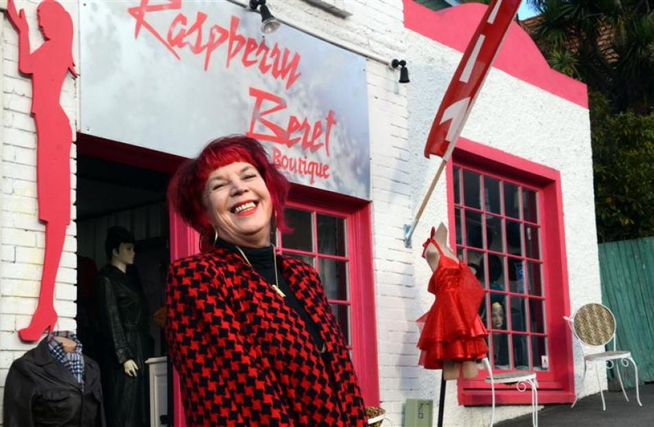 Debbie Gilhooley outside her  Raspberry Beret Boutique in London St, Dunedin. Photo by Emily Cannan.