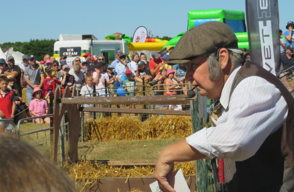 Ken, aka Dame Lynda Topp, entertains the crowd ahead of the popular pig racing.