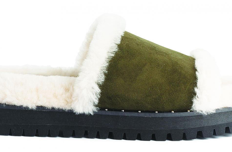 Plush Slipper in Olive Suede, $200, Mi Piaci at the Meridian Mall.