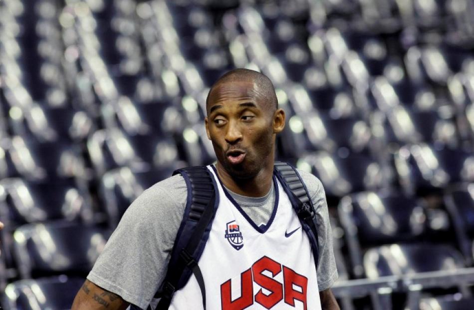 US Olympic basketball player Kobe Bryant attends a training session at Palau Sant Jordi in...