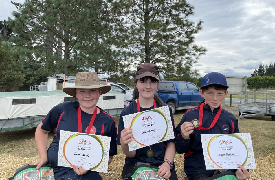 North Loburn School’s ‘‘Karetu Kids’’ team of John Lundy (left), Cate Ambury and Ryan Herlihy...