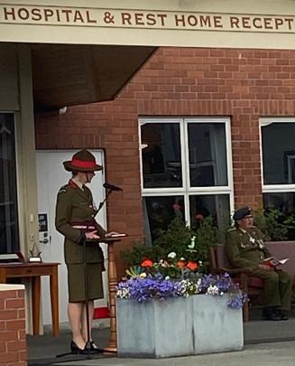 Colonel Kate Lee gives the Anzac Address at Montecillo. PHOTO: BRENDA HARWOOD