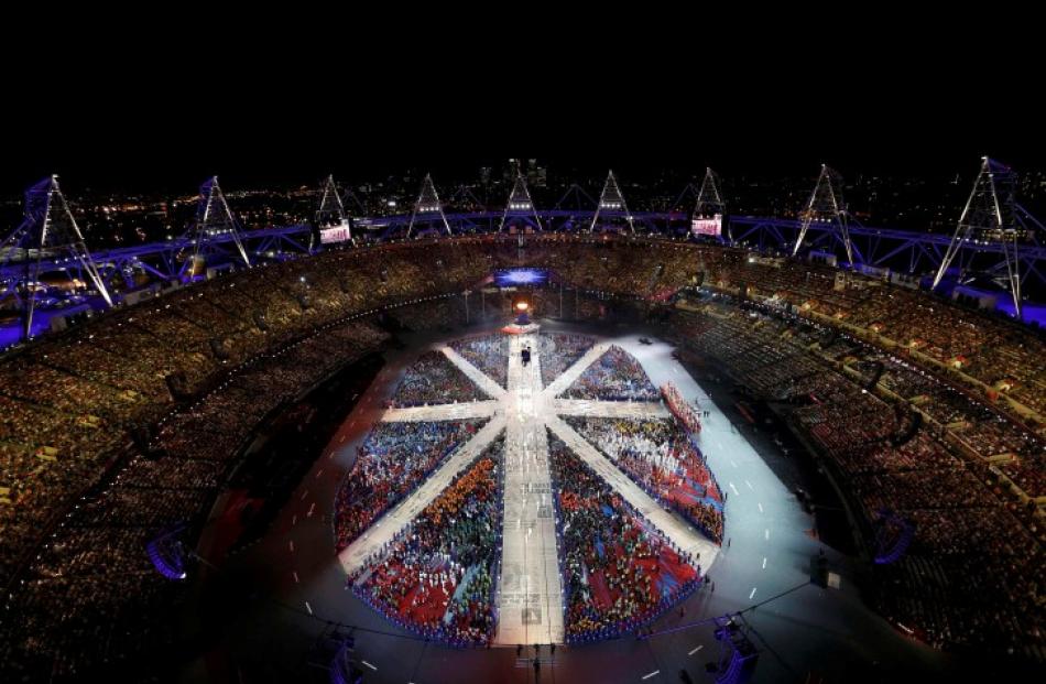Athletes fill the Olympic Stadium. REUTERS/Pawel Kopczynski