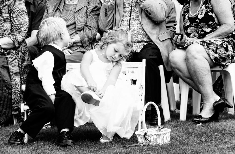 The pageboy and flower girl at the February wedding of Stephanie McLeod and Rick Dunphy, at...