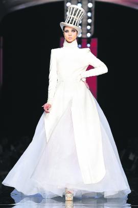 A Jean-Paul Gaultier gown in his haute-couture show last month. GETTY IMAGES