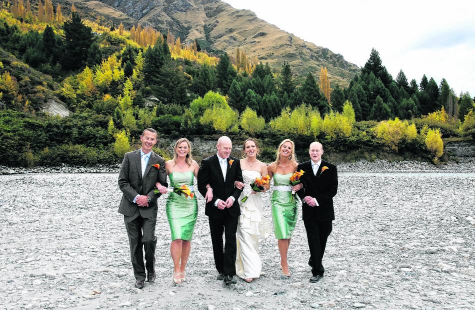 Barney Fraser and Robyn Crighton and their wedding party at the Shotover River, Queenstown. SUE...