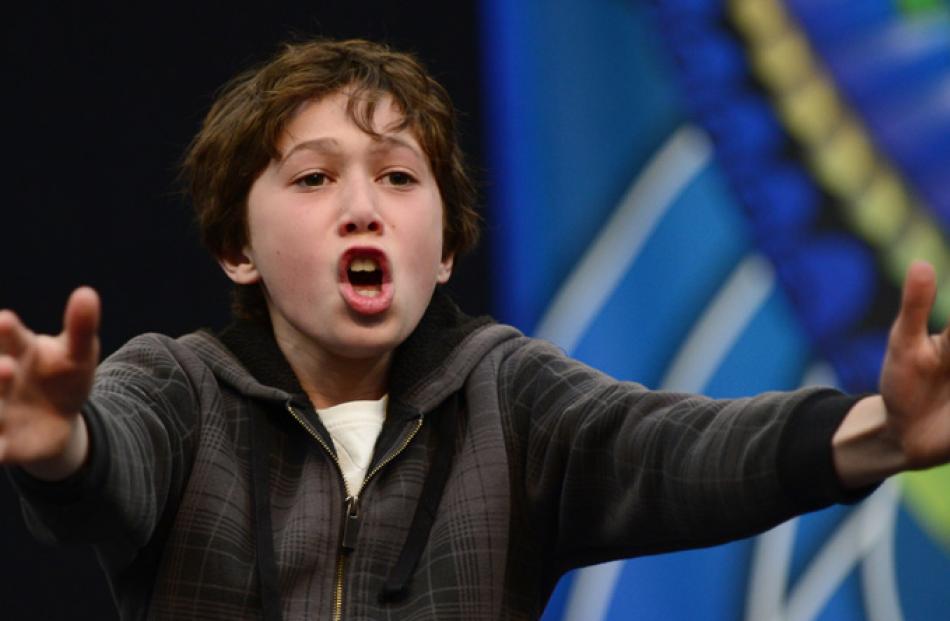 Karamu Taratoa - Bannister (11), of Tainui School, during an impromptu haka competition.
