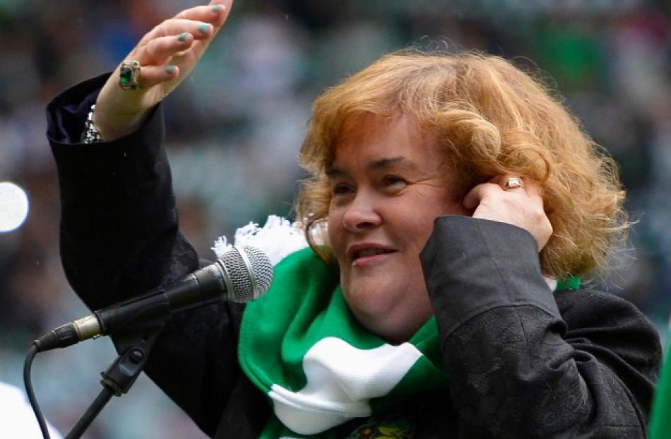 Susan Boyle sings 'You'll never walk alone' before the Champions League football match between...