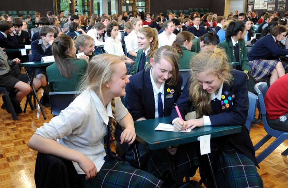 Otago Girls' High School pupils (from left) Mhairi Duncan (14) Petra Kemp (15) and Emma...