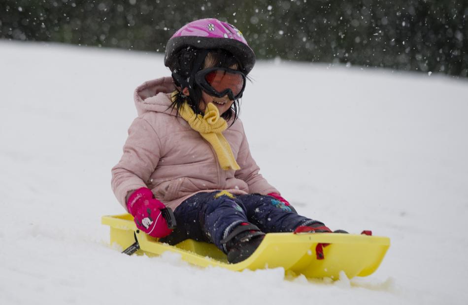 Picking up speed on the hills outside Wakari Hospital in Dunedin is Daisy Jiang (4). PHOTO:...