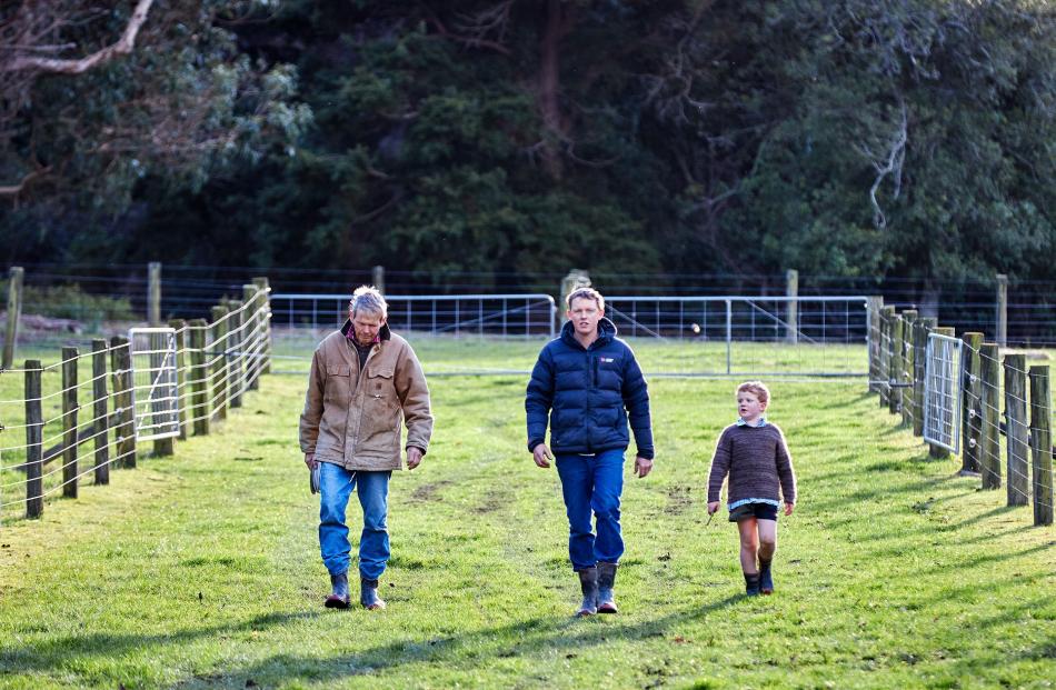 Three generations of the Murray family — Johnny (left), Ben (centre) and Tom check up on their...