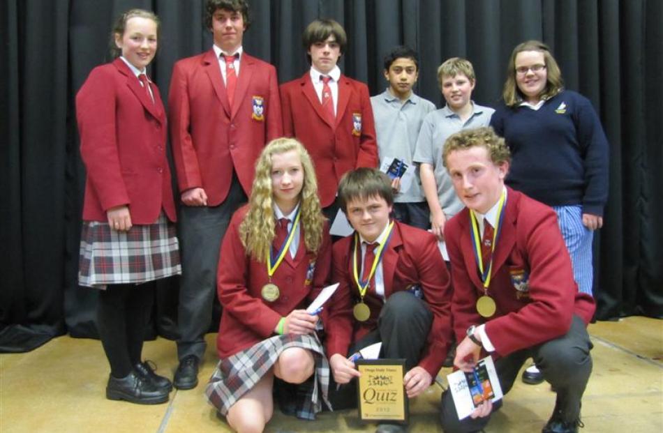 Otago Daily times Extra! current affairs quiz winners (front row, from left) Maddie Grant (15),...