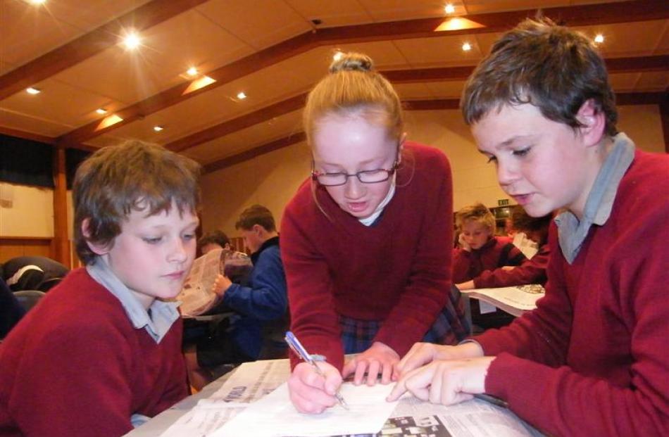 Daniel Fitzgerald (11), Hannah Thew-Page (11) and Jarod Tipper (12), of St Joseph's Temuka 2,...