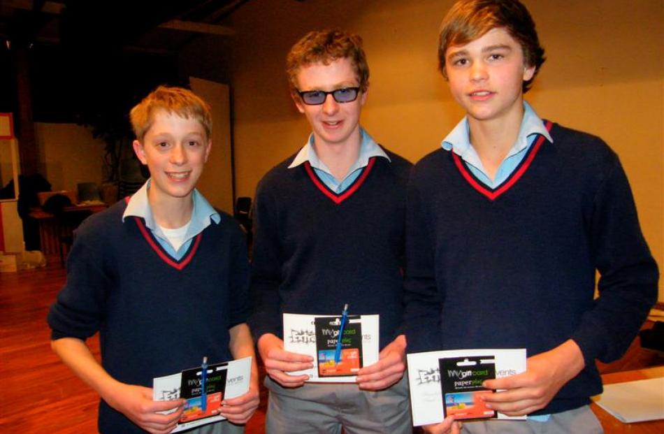 Third-placed is the Ashburton College No 4 team of (from left) Simon Reid, Anthony Watson, and...