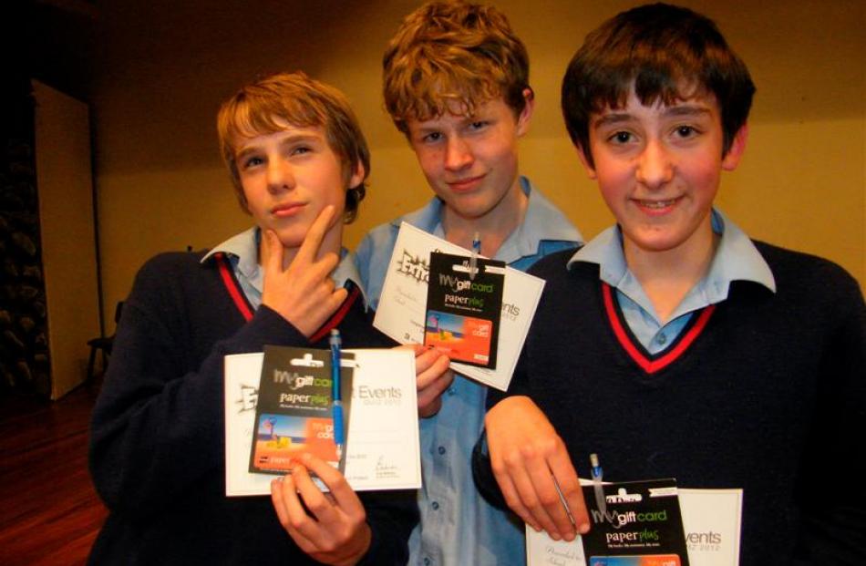Happy with their runner-up prizes is the Ashburton College No 6 team of (from left) Zak Derrick,...