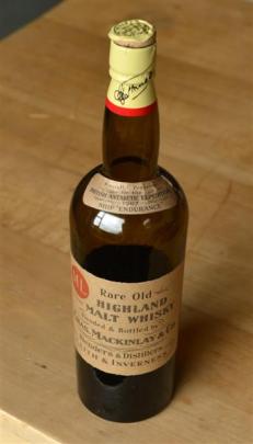 A bottle of Shackleton's whisky. Photo by Stephen Jaquiery.