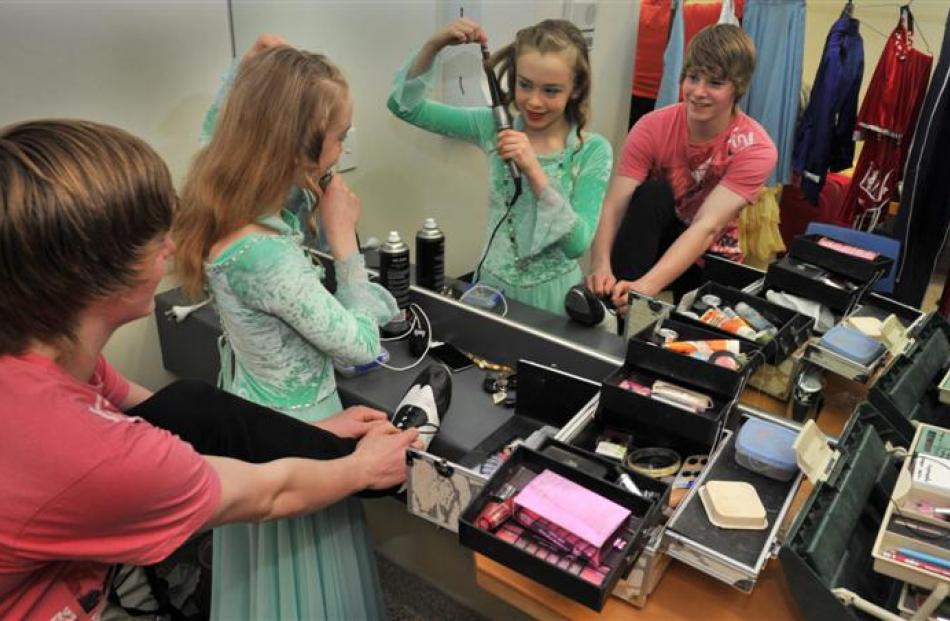 Isaac Chirnside (15, left) and Lara Davidson (13) get ready for their performances in Dunedin Tap...