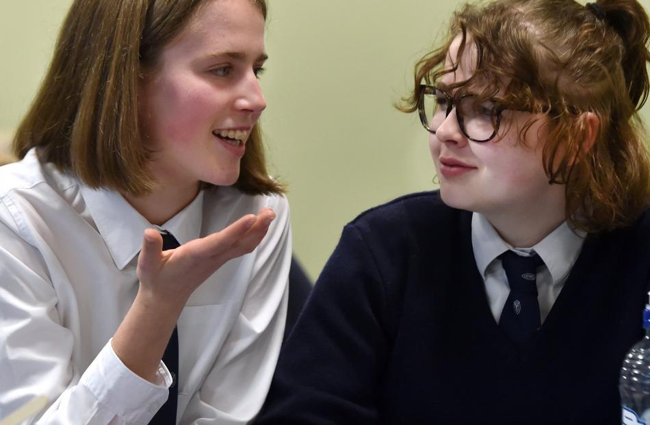 Columba College pupils Penelope Hare (17, left) and Clo Ellis (18), who were considering...