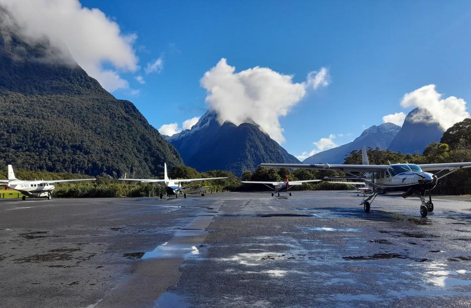 Sighteeing aircraft parked at Milford Sound Airport