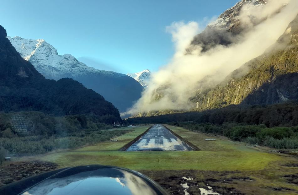 The final approach into Milford Sound Airport.