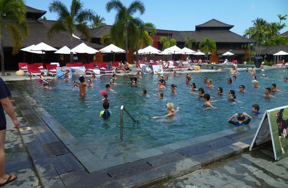 The large pool, with its daily aquafitness sessions and neaby bar, proved to be the social hub of...