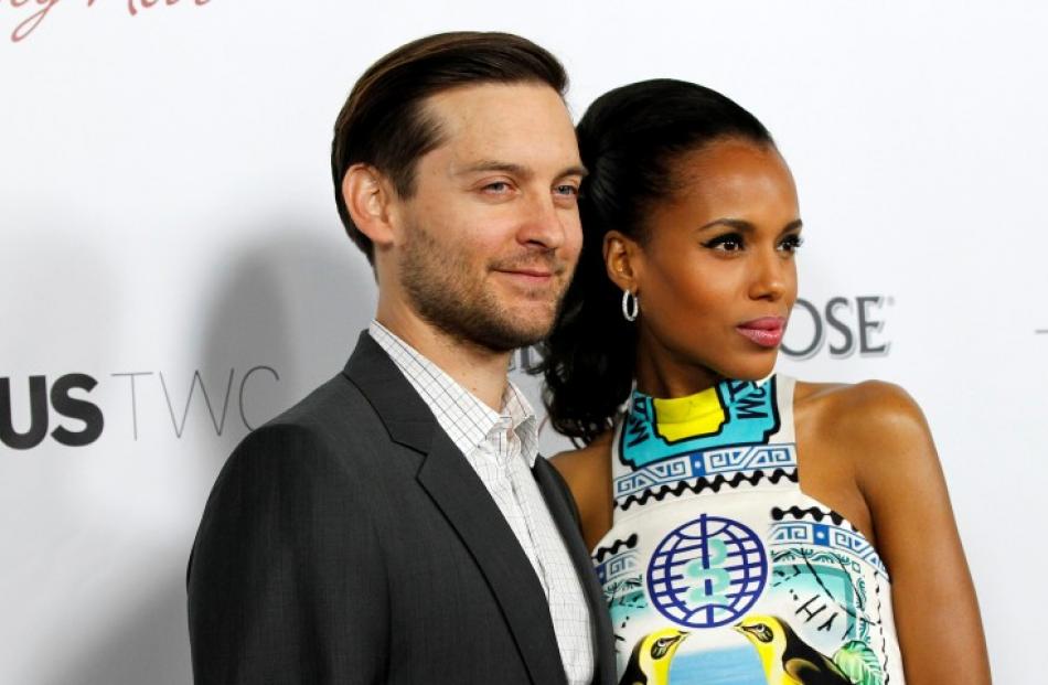 Cast members Tobey Maguire and Kerry Washington pose at the premiere of 'The Details' at the...