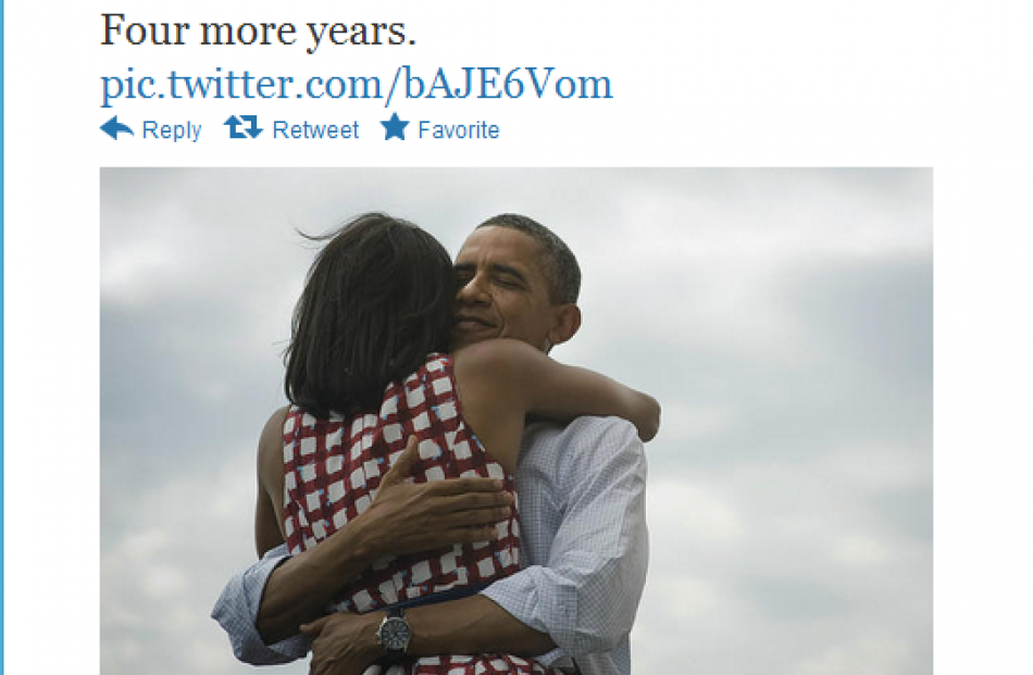 'Four more years': A victory tweet from Barack Obama's account.