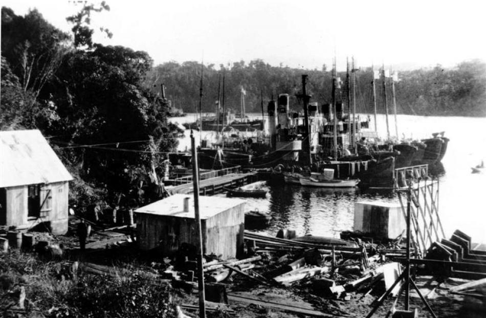 The Norwegian whalers base on Stewart Island, photographed about 1930. Photo by Southland Museum...