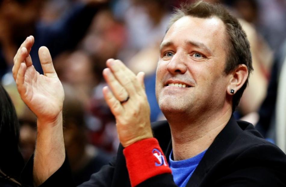 Actor and director Trey Parker watches the Miami Heat play the Los Angeles Clippers in their NBA...