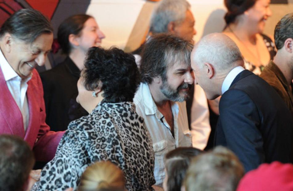 Barry Humpries and Director Peter Jackson at a maori welcome at Te Papa