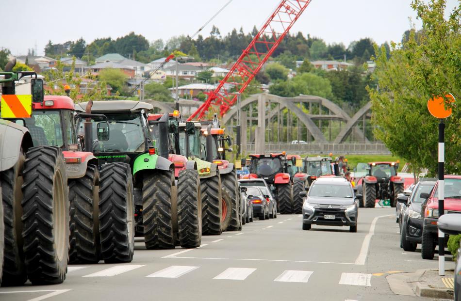 Big wheels outnumbered small in Balclutha’s Clyde St during yesterday’s protest action as farmers...