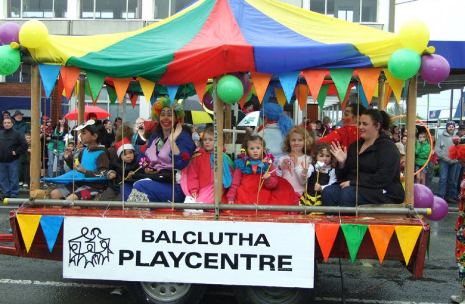 Parents and children of Balclutha Playcentre take part in the Christmas parade in Balclutha on...