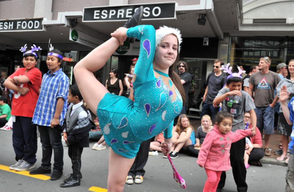 Dunedin gymnast Caitlin McKinlay (13) shows her flexibility.