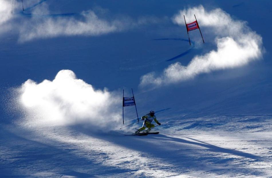 Kjetil Jansrud of Norway skis to twelfth place in the first run of the men's World Cup giant...