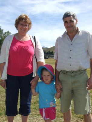 Myah Allison (3), of Invercragill, with her grandparents Ngaire and Ken Allison, of Cromwell.