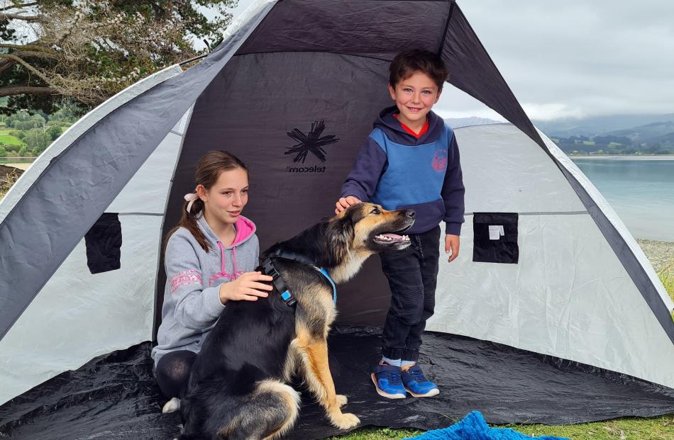 Cousins Autumn Bray (13) and Kyle Bray (6) with Autumn’s dog Freya on a New Year's Day picnic at...