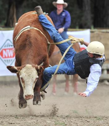 Luke Ruddenklau of Wanaka competes in the Youth Steer Ride.