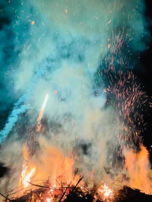 A New Year's Eve bonfire lit by revellers in Osborne township, near Dunedin. PHOTO: VERNICE TE TAU