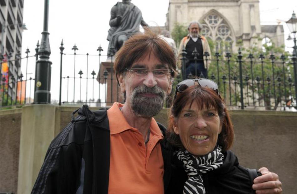 German couple Werner and Marianne Eimer enjoy Dunedin's mild weather yesterday, having embarked...