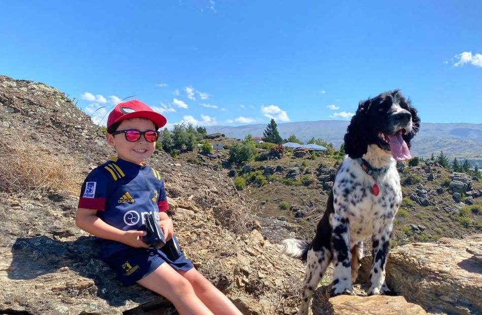 Nate Bezett (4) and dog Charlie on holiday in Alexandra on New Year's Day. PHOTO: DARREN BEZETT