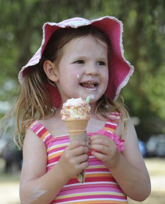 Sarah-Jane Berben (4) on holiday in Hawea with her parents from Auckland enjoys an icecream at...